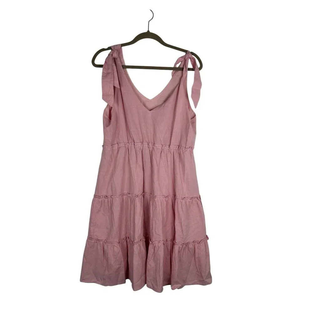 ZESICA V NECK SLEEVELESS TIE SHOULDER RUFFLE SWING SHORT SUNDRESSES PINK LARGE - Picture 4 of 8